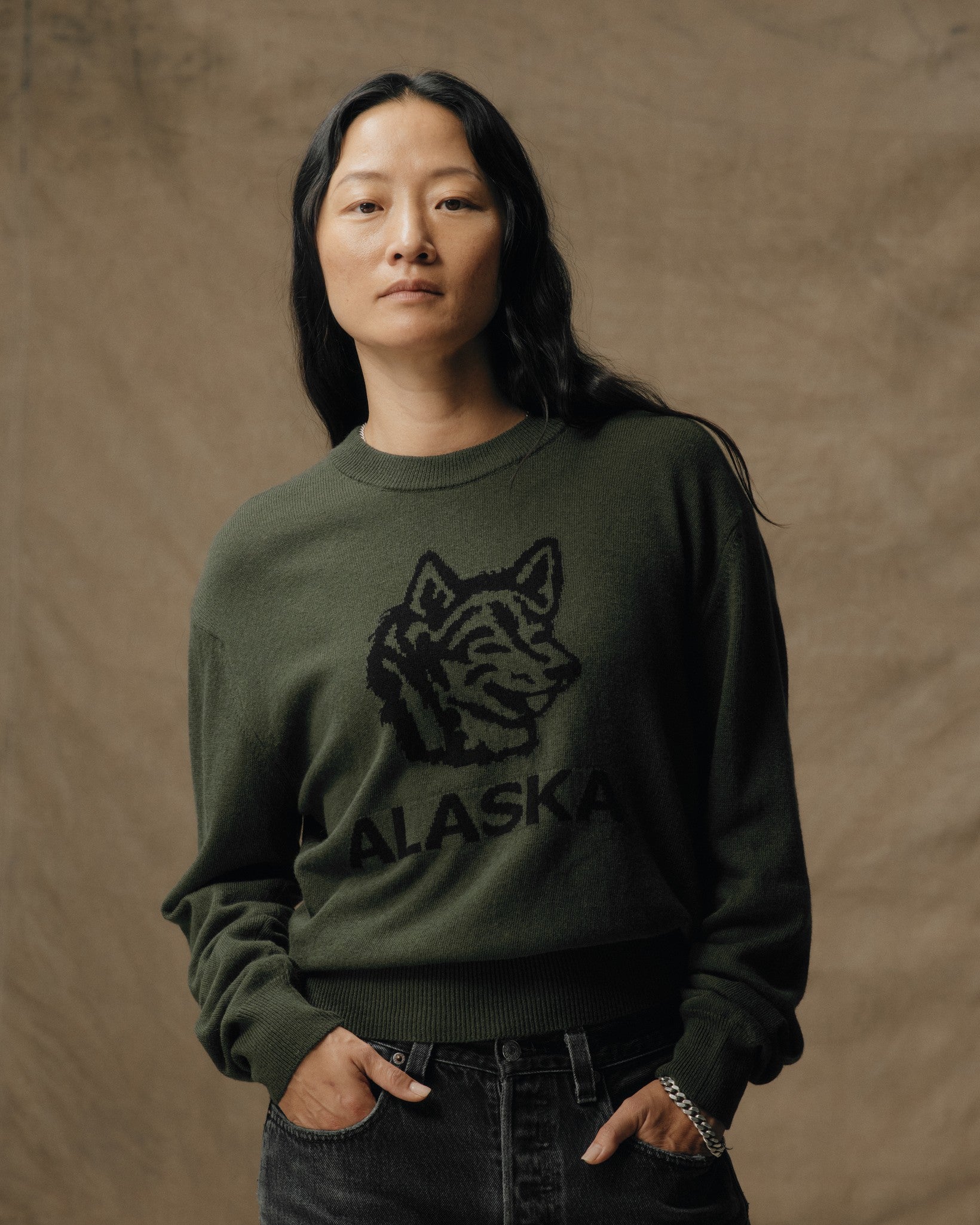 Women's Graphic Wool Sweater - Olive
