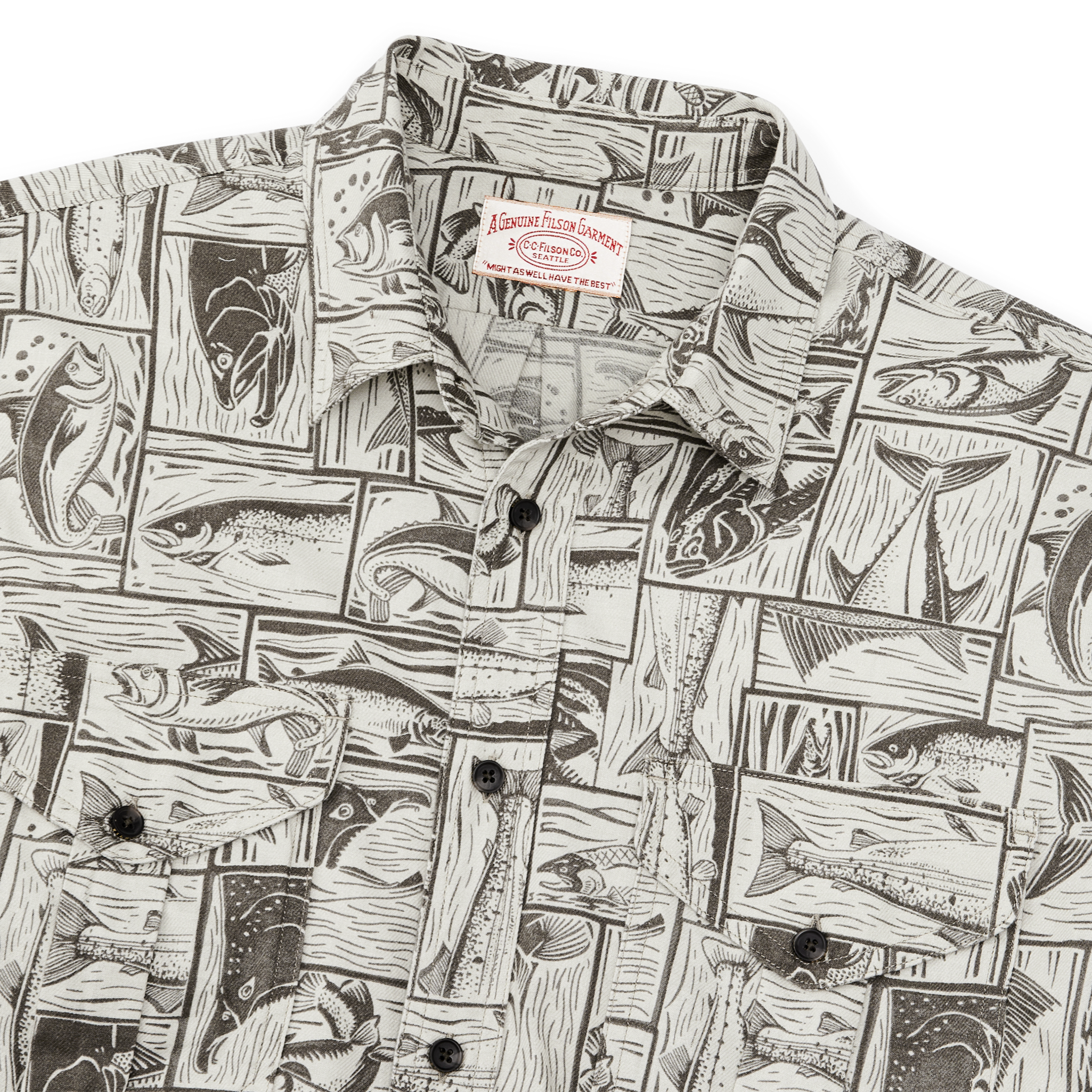 Lightweight Alaskan Guide Shirt - Stone Brown Cutwork Fish Print - Image 4
