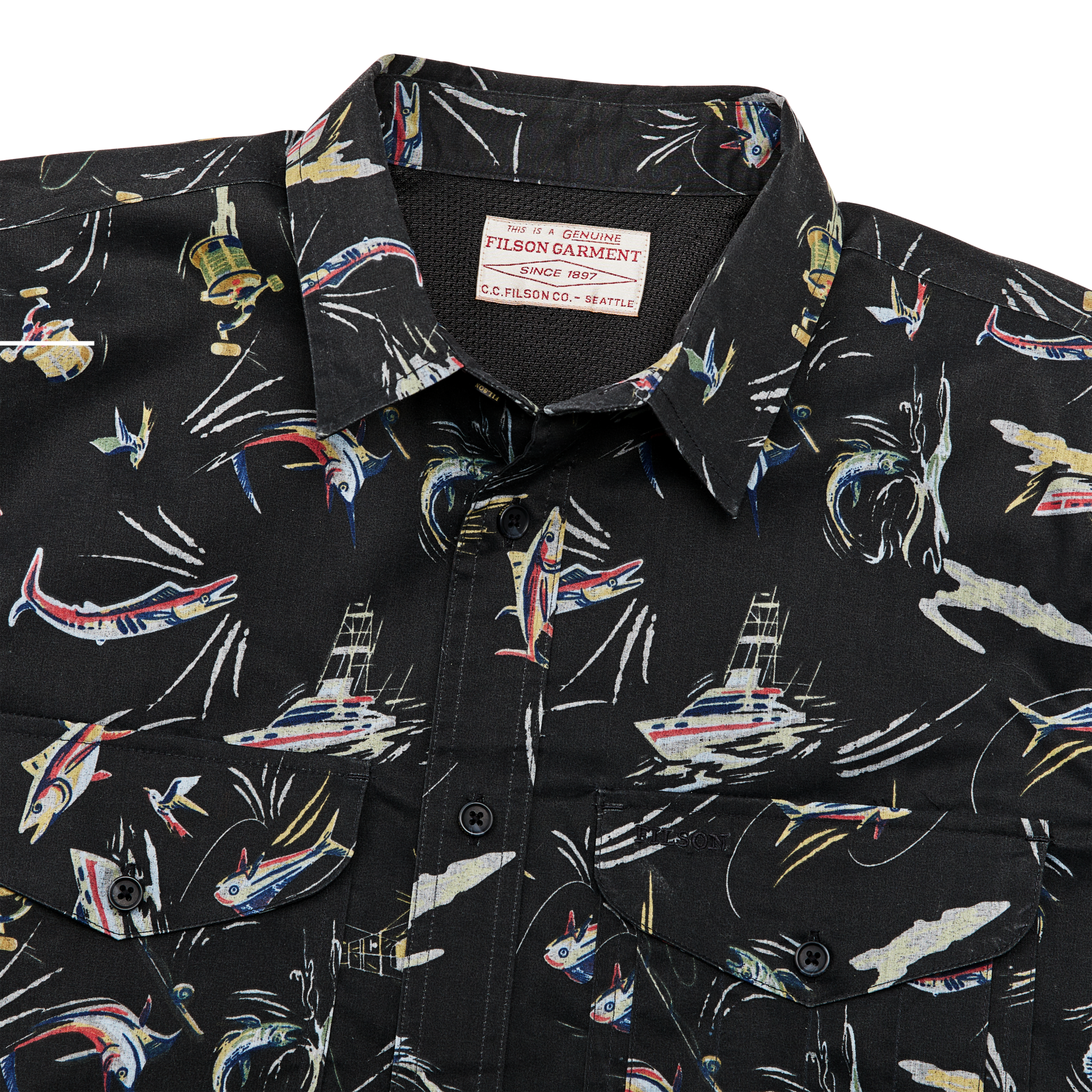 Twin Lakes Short Sleeve Sport Shirt - Offshore Catch Print - Image 4