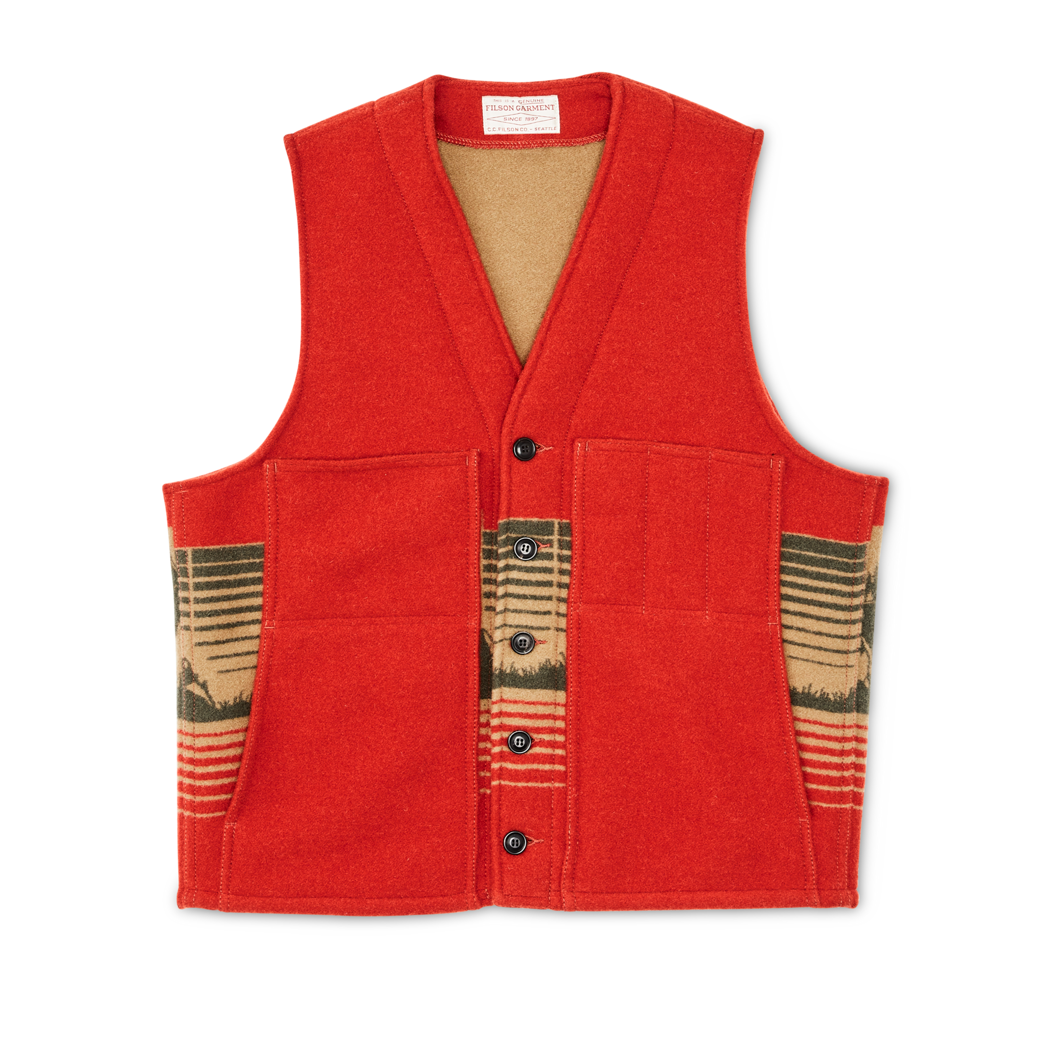 Jacquard Wool Vest - Red / Khaki / Forest Multi