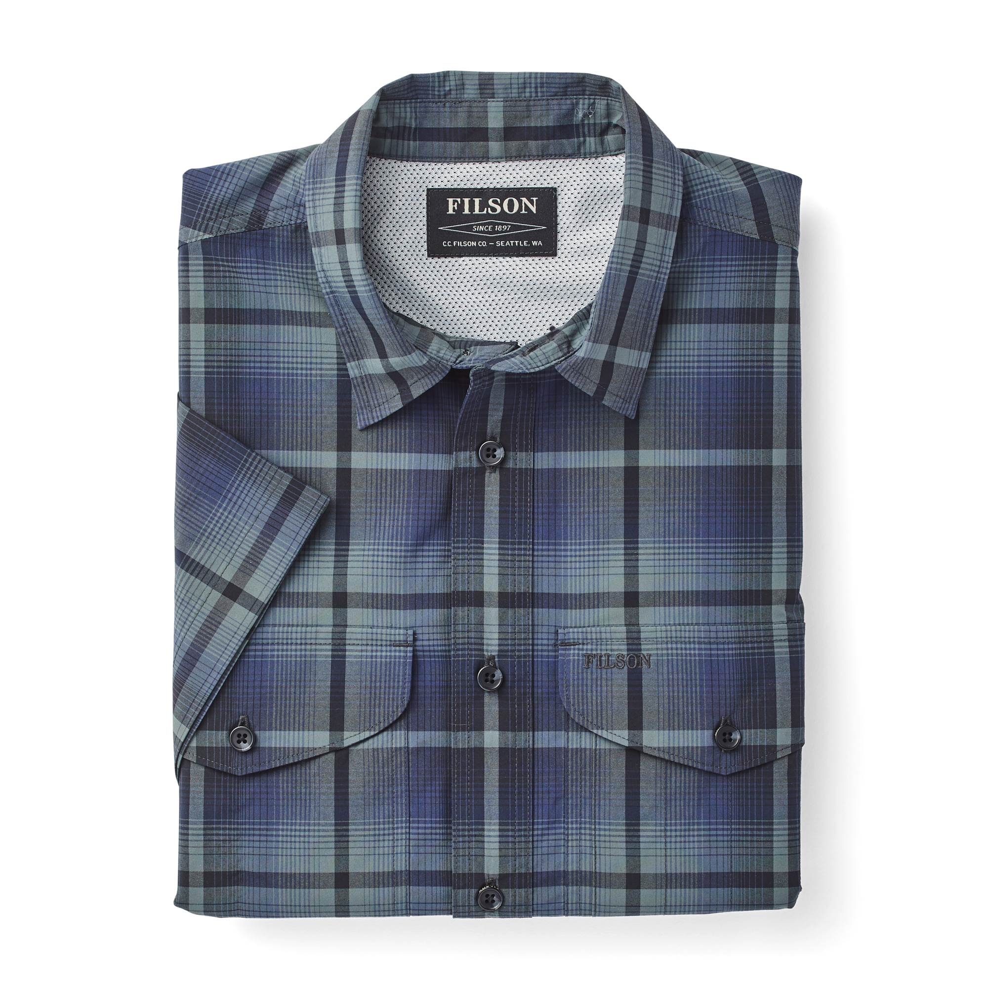 Twin Lakes Short Sleeve Sport Shirt - Navy/grey Plaid - Image 3