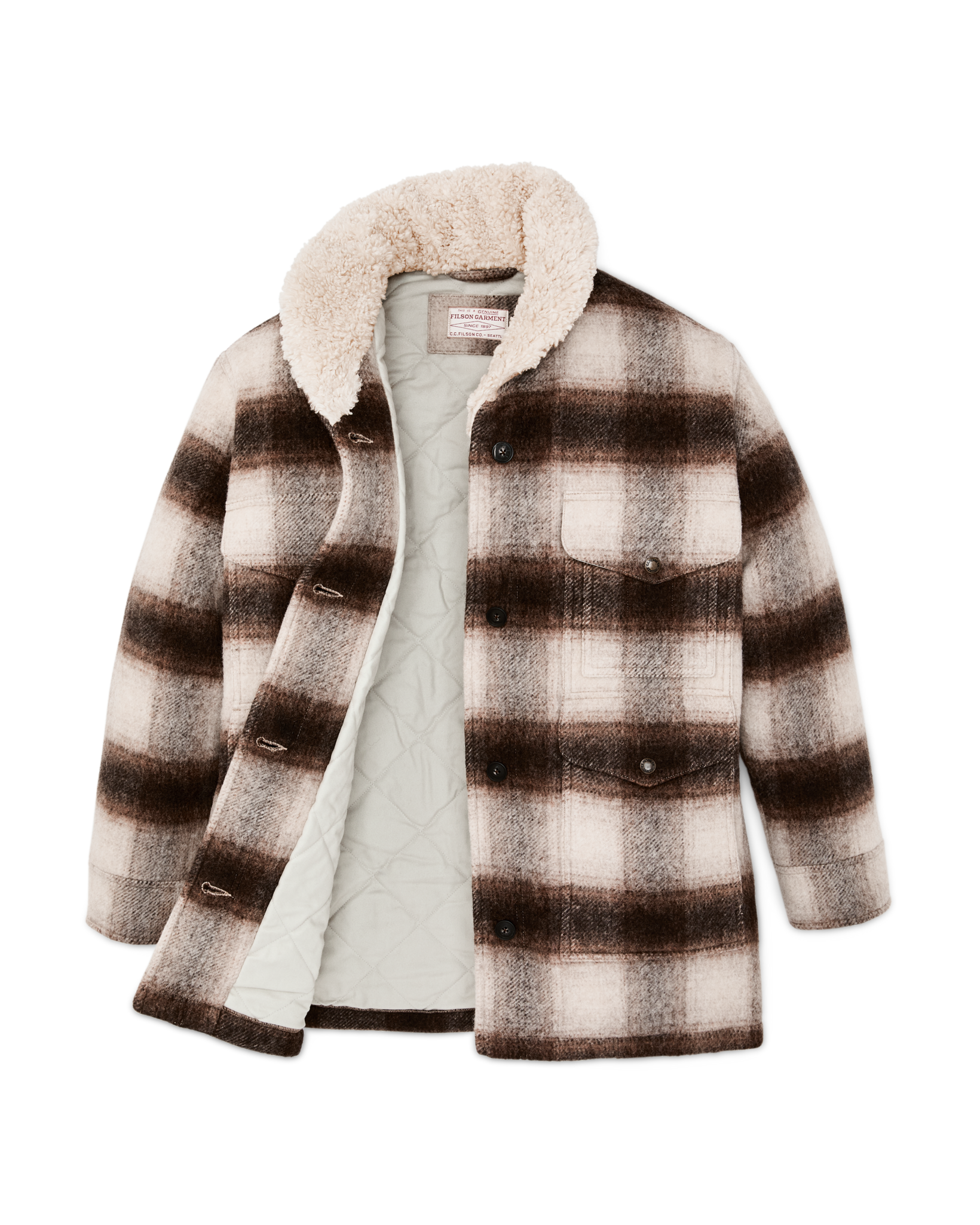 Women's Kodiak Shawl Collar Coat - Cream / Brown Shadow Plaid - Image 6