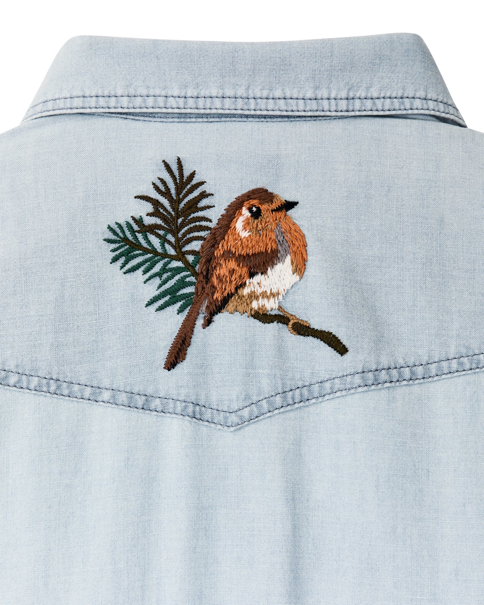 Women's Embroidered Western Shirt - Light Indigo Chambray / Fields - Image 5