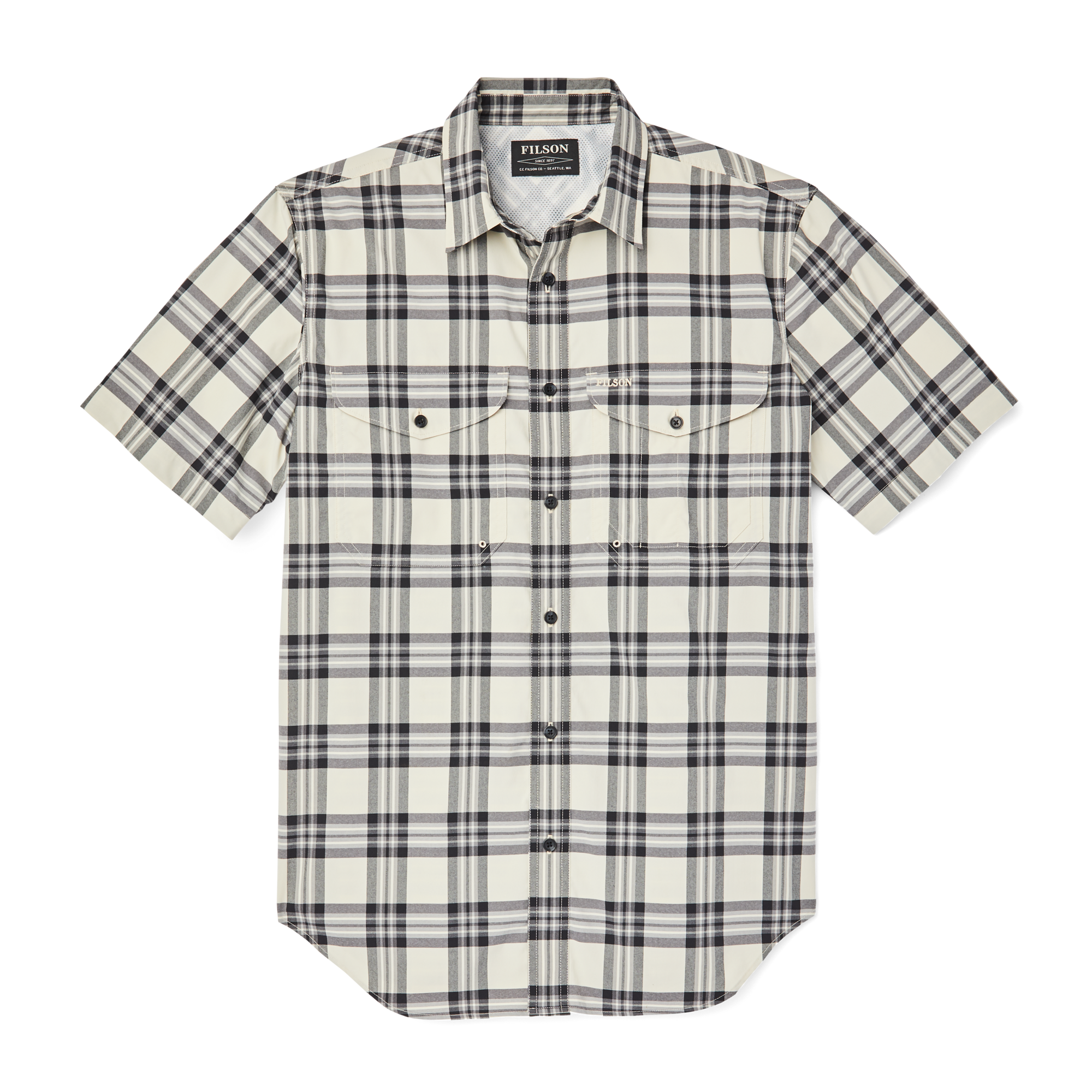 Twin Lakes Short Sleeve Sport Shirt - Cream/grey/black Plaid
