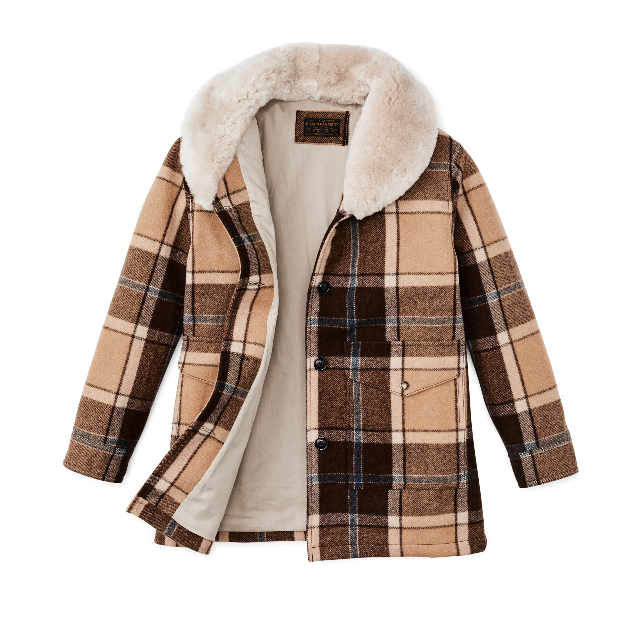 Women's Lined Wool Packer Coat - Cream / Brown / Multi Plaid - Image 3