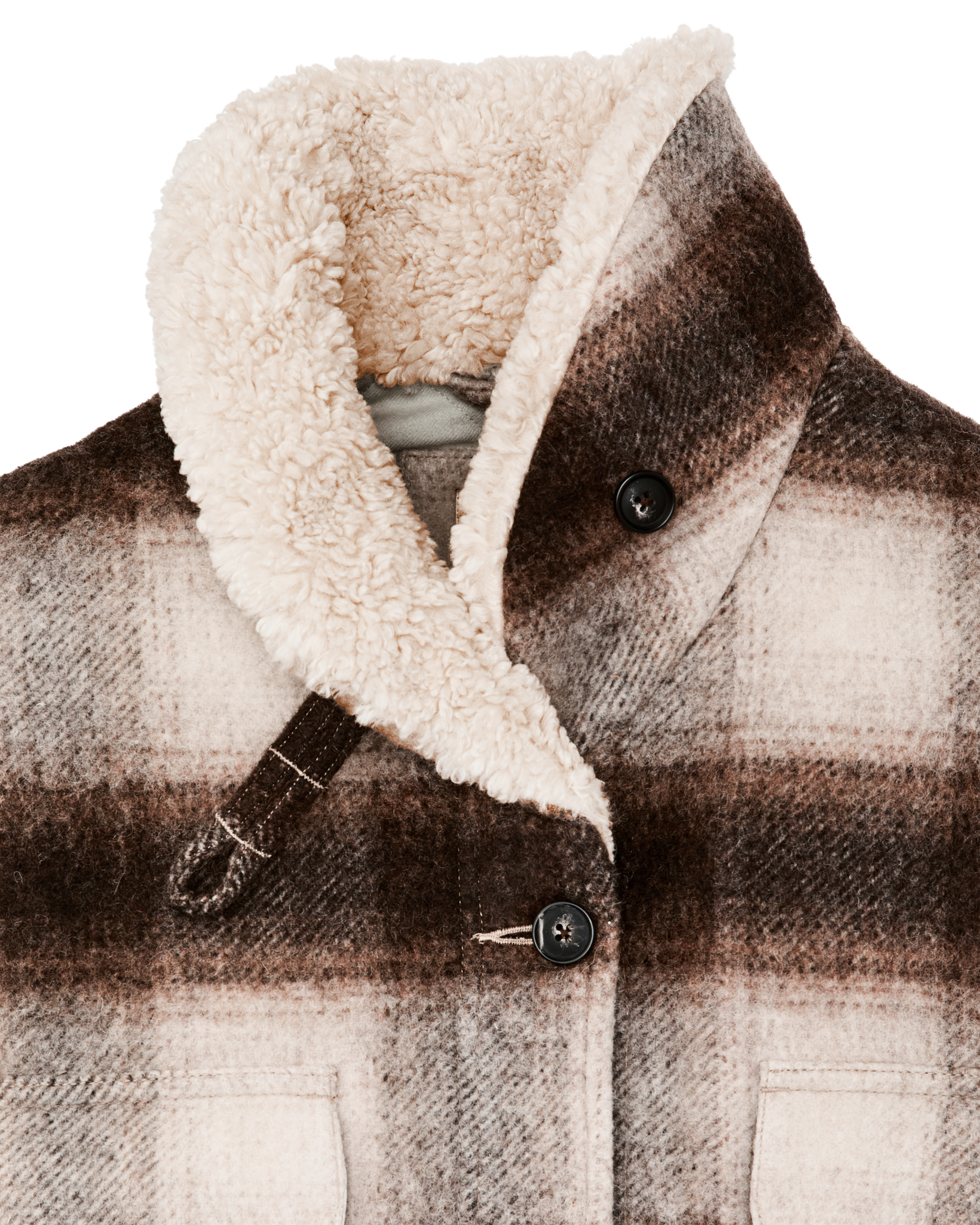 Women's Kodiak Shawl Collar Coat - Cream / Brown Shadow Plaid - Image 7