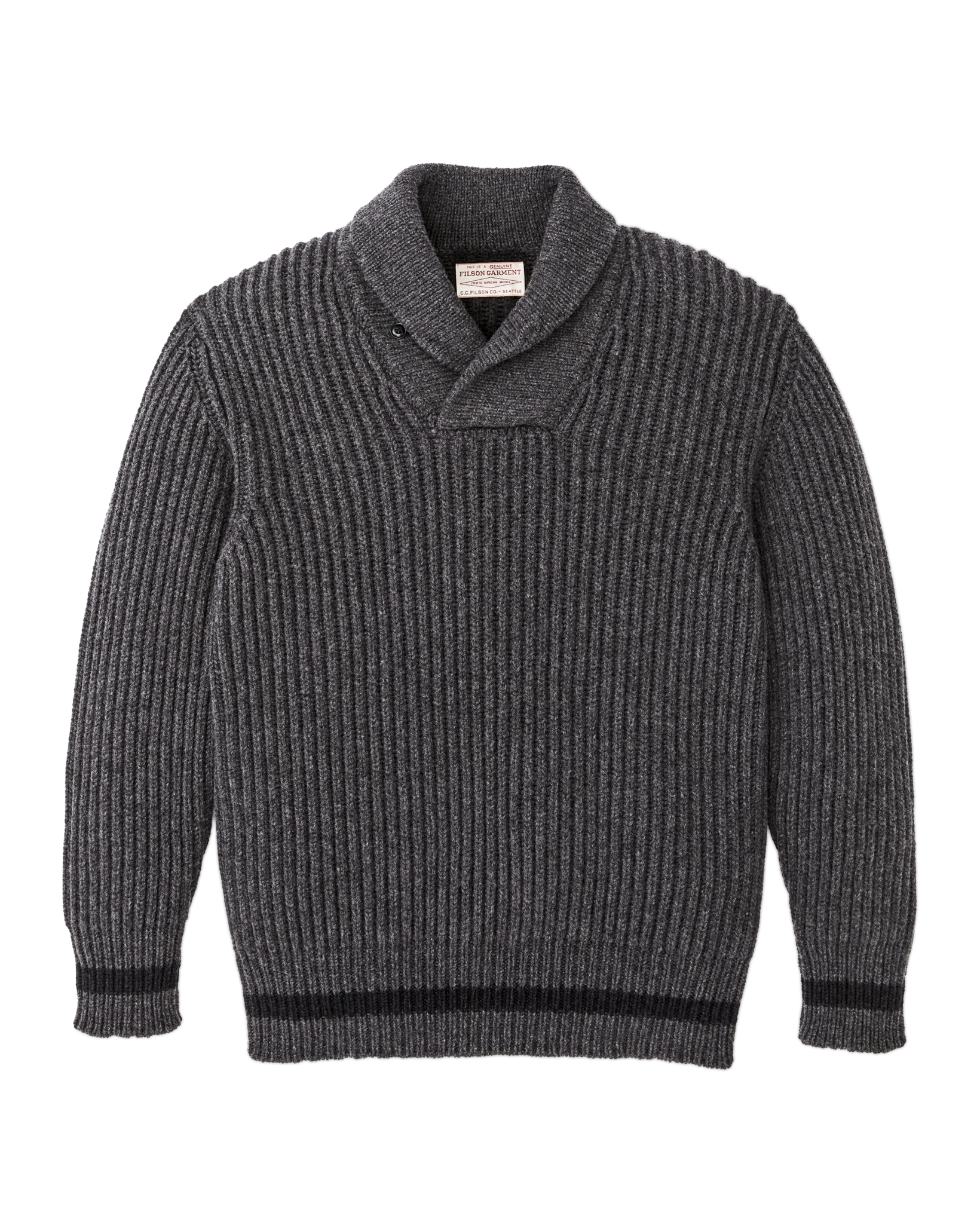 Bristol Shawl Neck Sweater - Gray Heather / Dark Charcoal Stripe - Image 3