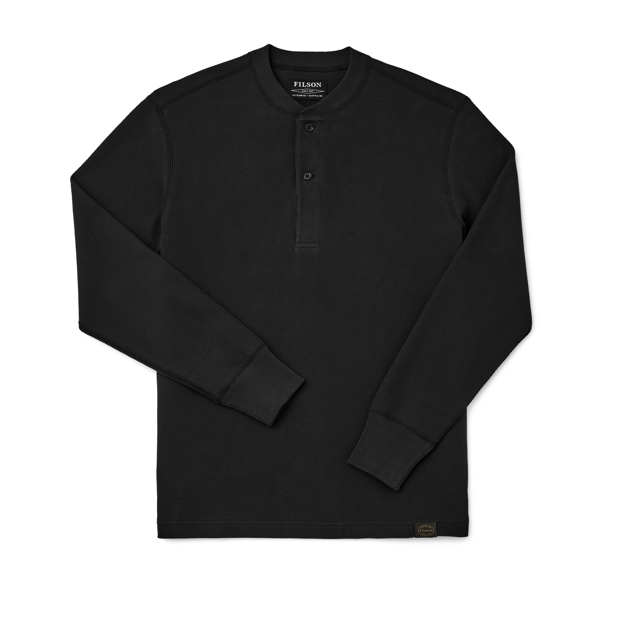 Waffle Knit Henley - Faded Black - Image 3