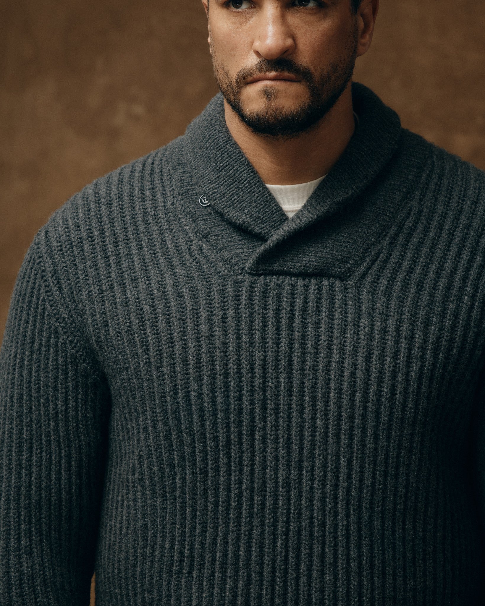 Bristol Shawl Neck Sweater - Gray Heather / Dark Charcoal Stripe - Image 2