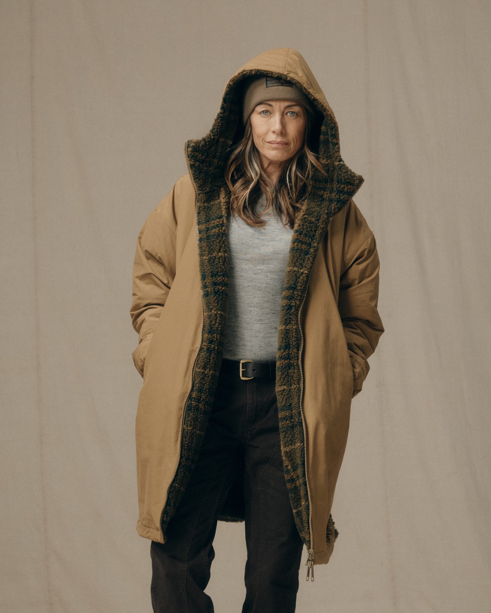 Women's Reversible Woolly Fleece Coat - Tan - Image 7