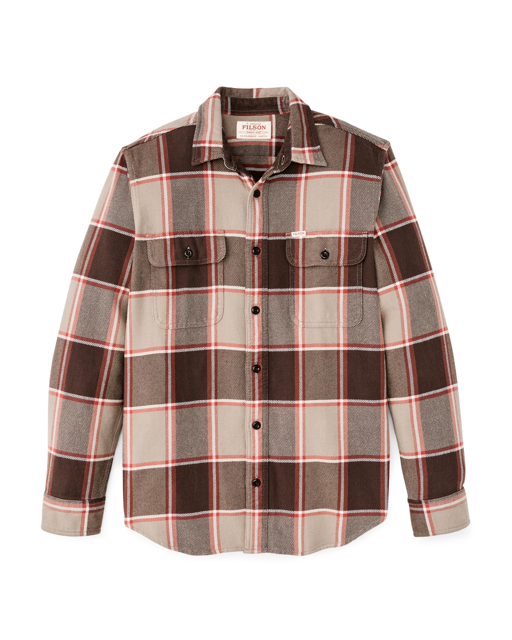 Vintage Flannel Work Shirt - Tan / Orange / Multi Plaid