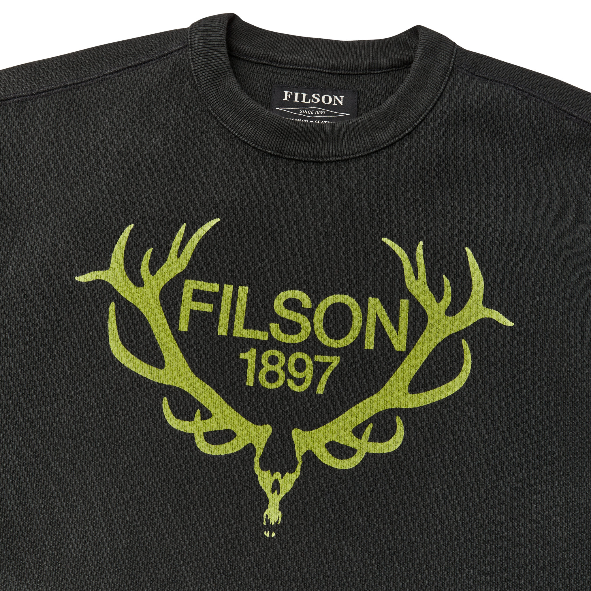 Waffle Knit Graphic Thermal Crewneck - Faded Black/ Stag - Image 3