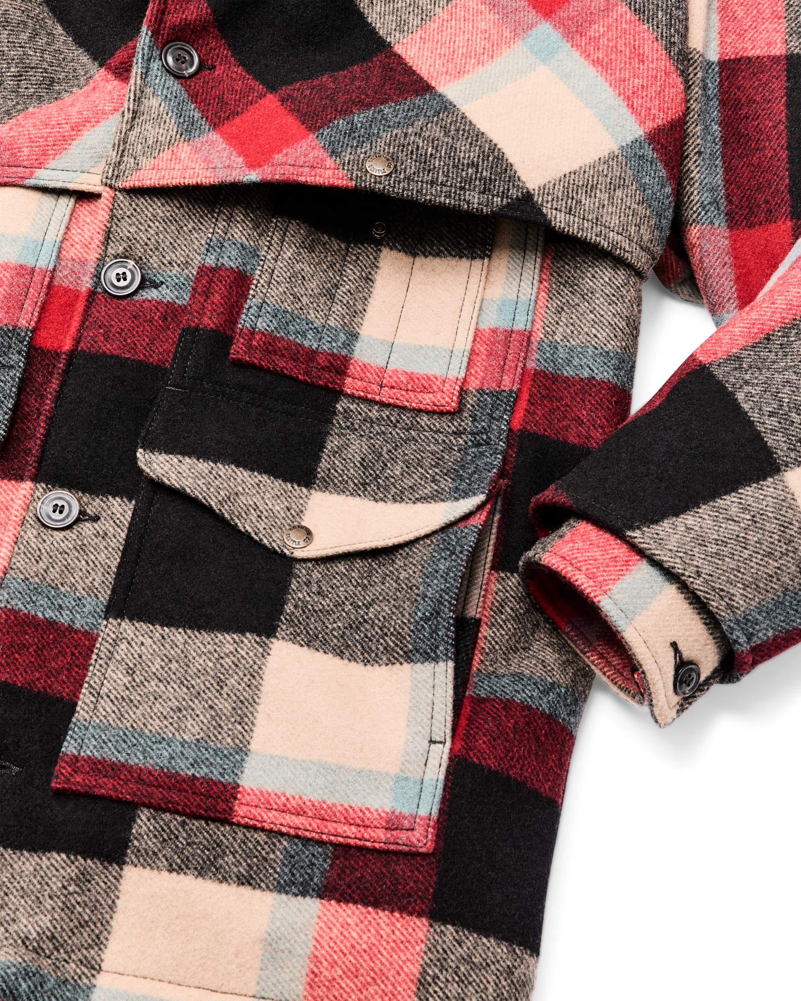 Lined Mackinaw Wool Packer Coat - Red / Cream / Blue Plaid - Image 7