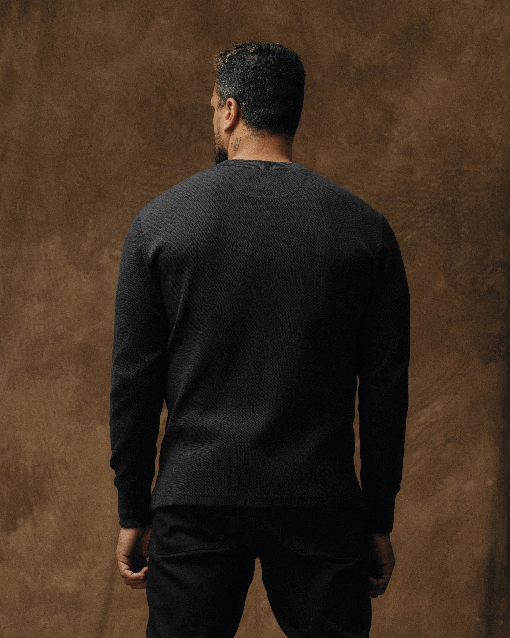 Waffle Knit Henley - Faded Black - Image 2