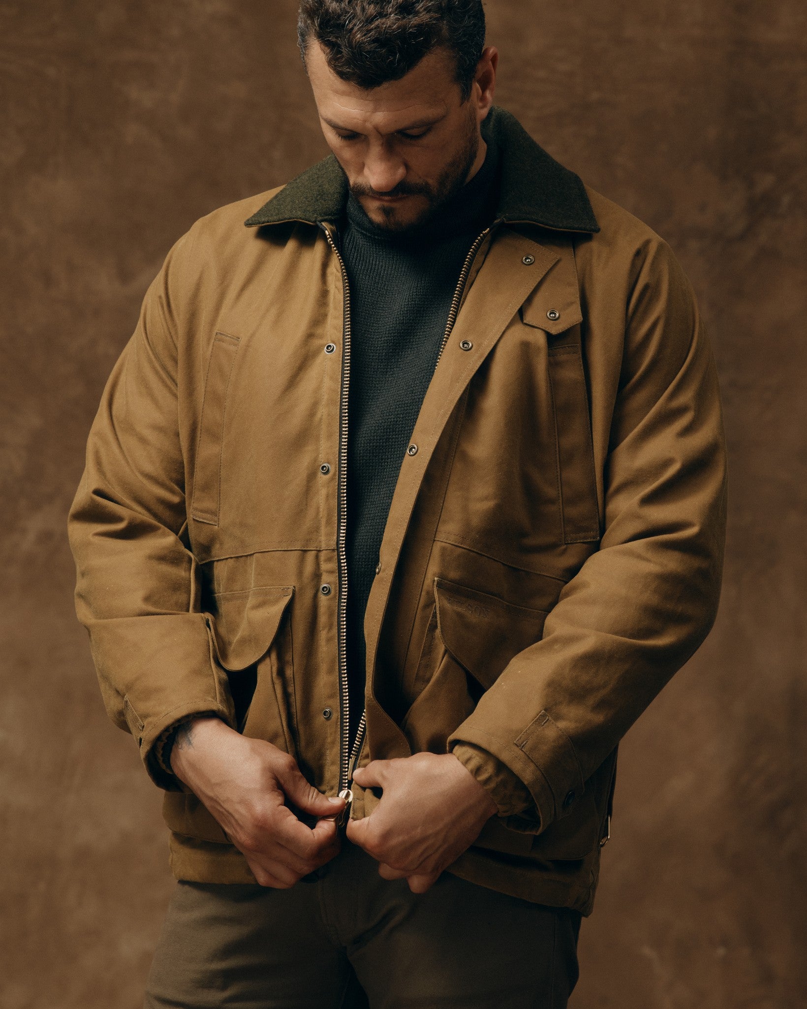 Lined Tin Cloth Field Jacket - Dark Tan - Image 3