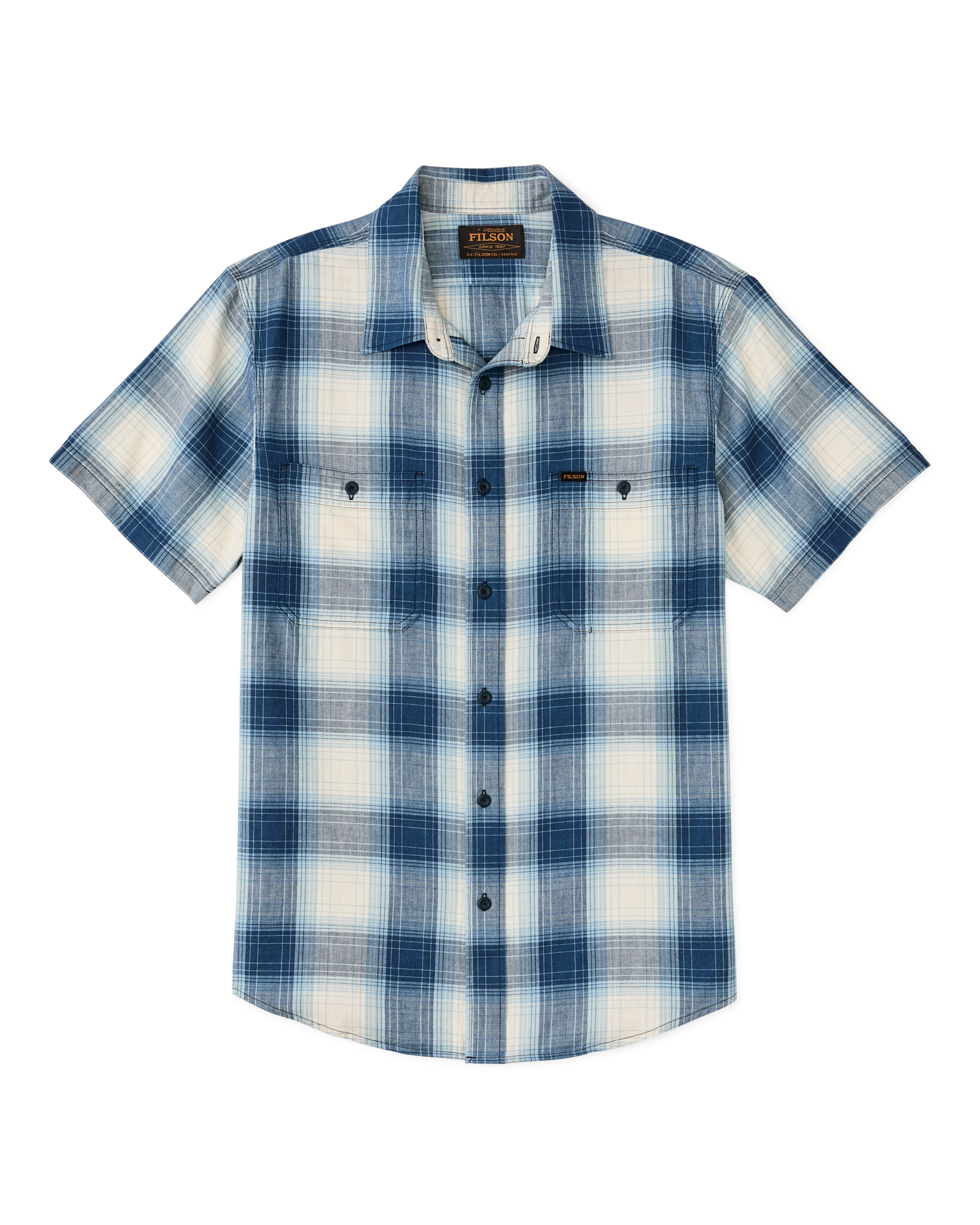 Short Sleeve Chambray Shirt - Indigo Plaid