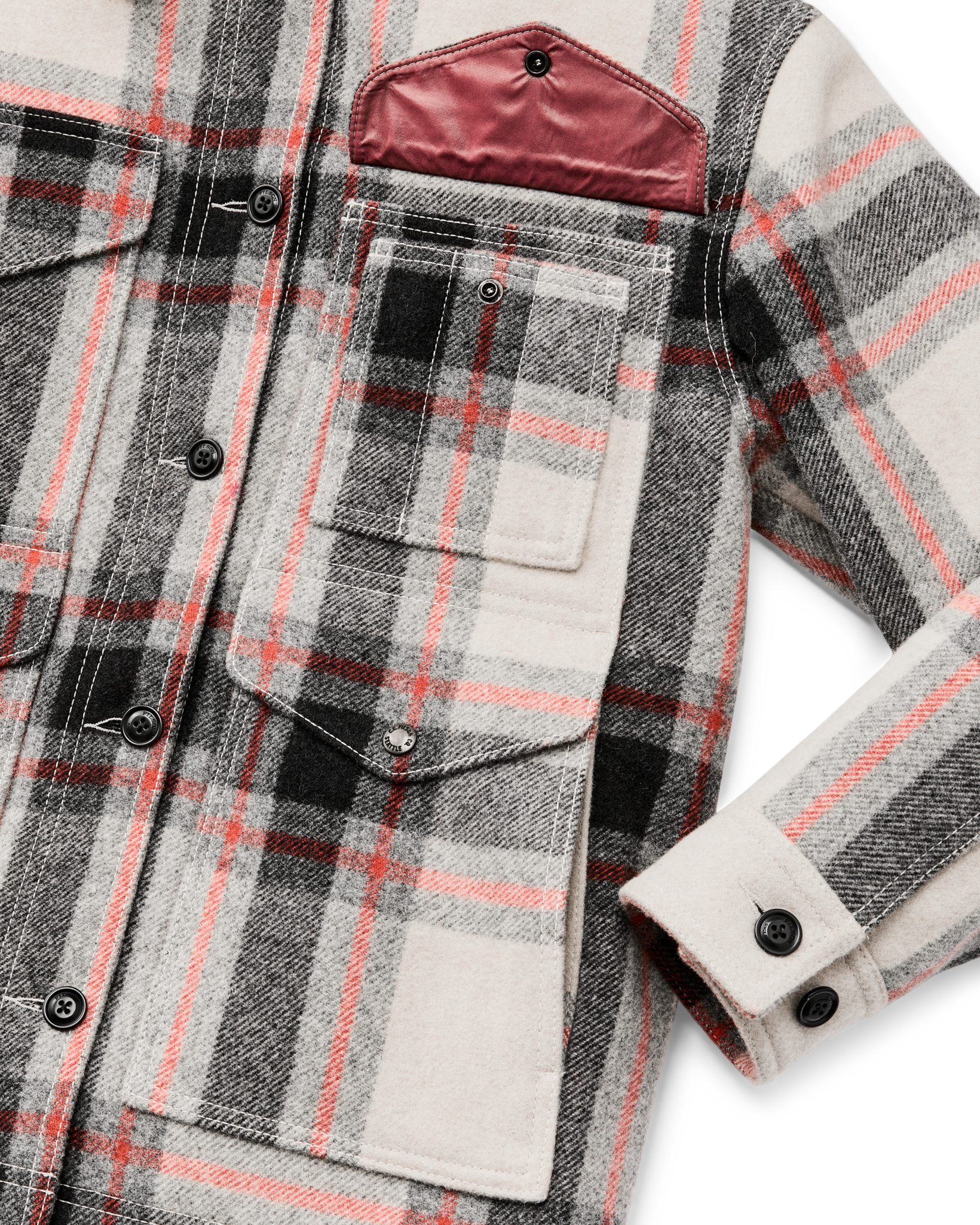 Women's Mackinaw Wool Shearling Cruiser Jacket - Cream / Red / Black Plaid - Image 7