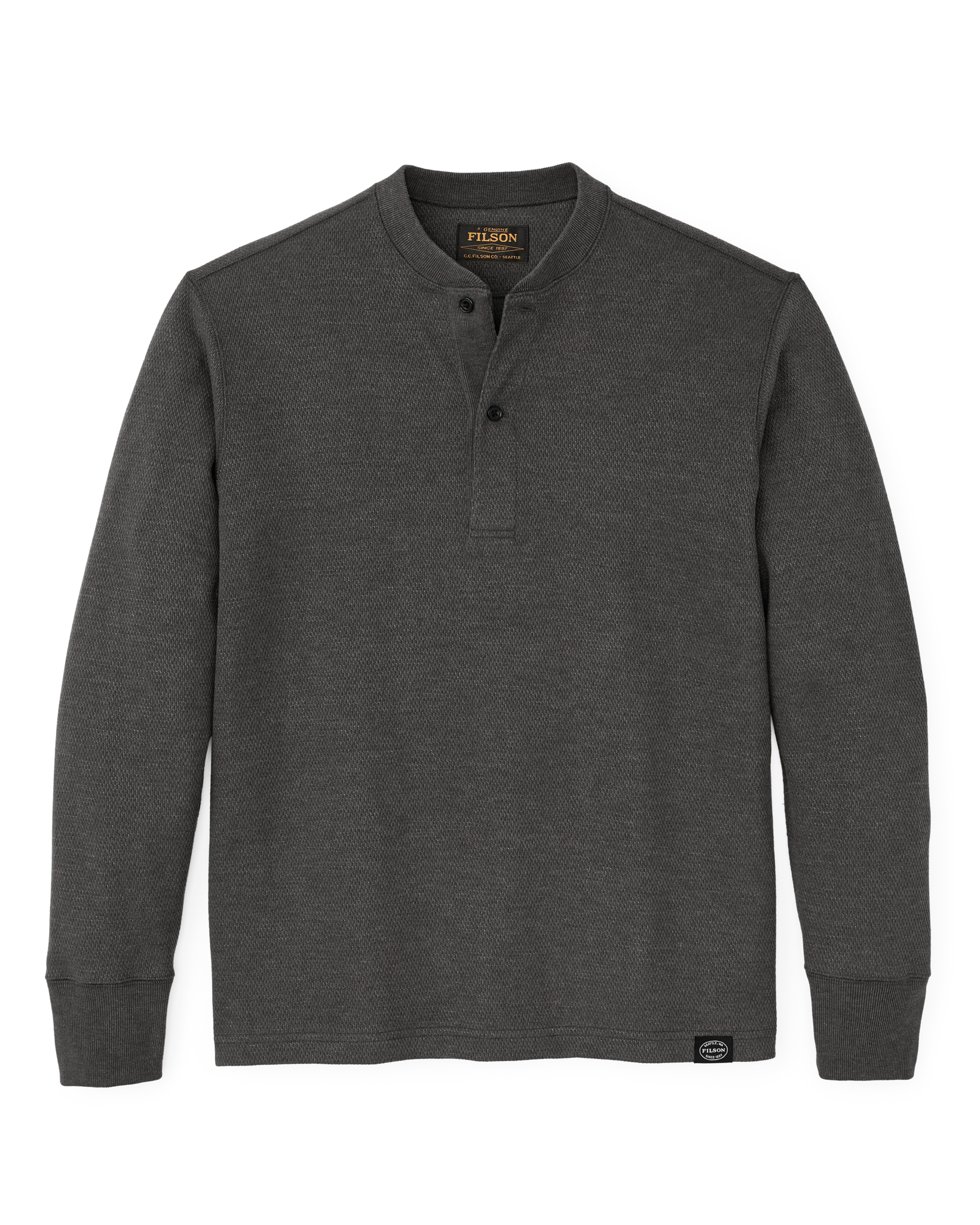 Waffle Knit Henley - Charcoal - Image 3